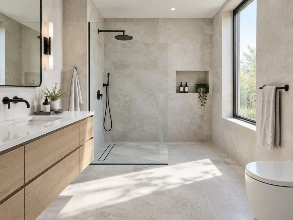 Salle de bain rénovée avec douche à l'italienne